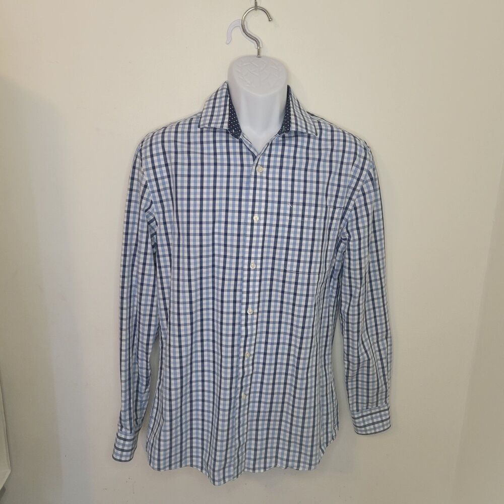 Tommy Hilfiger Men’s 15.5 34/35 Slim Fit Blue White Check Button Front Shirt